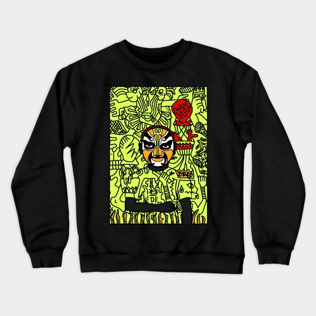 Explore the Enigmatic Carcosa - A MaleMask NFT with ChineseEye Color and Doodle Background Crewneck Sweatshirt by Hashed Art